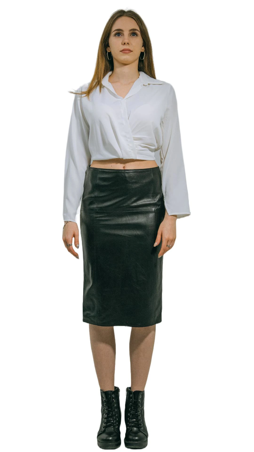 Clara Genuine Lambskin Black Pencil Skirt